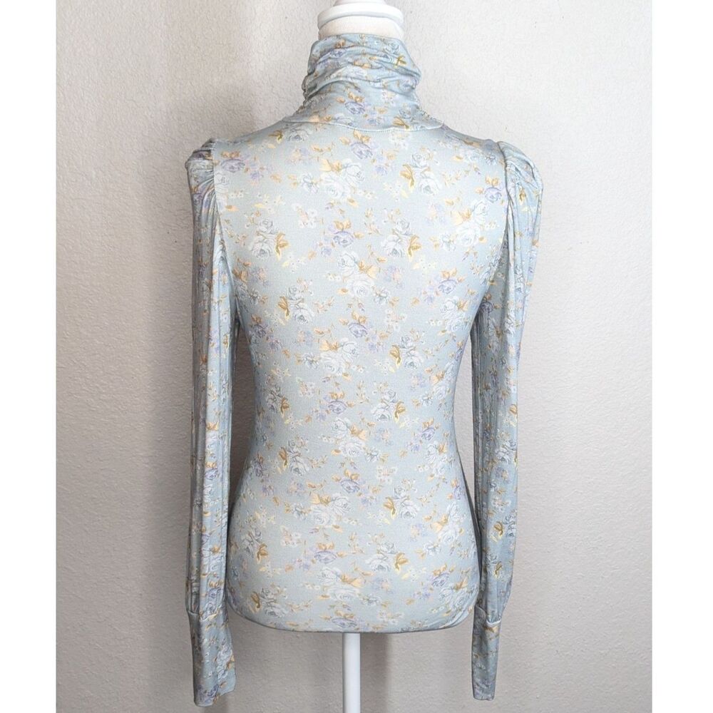LoveShackFancy Vienna Turtleneck Top Sz S Sky Blue Floral Cottage Shabby Chic - Picture 4 of 13